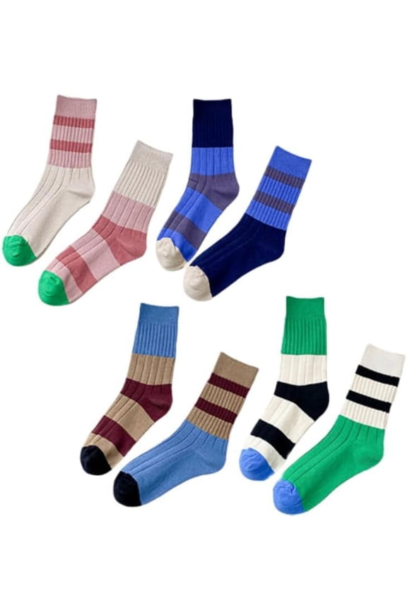 4/8 Pairs Colorful Striped Socks, Novelty Funny Socks Asymmetric Mismatched Socks Crew Socks for Women