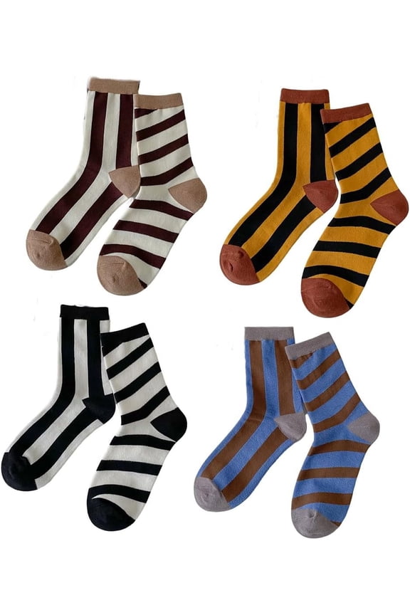 4/8 Pairs Colorful Striped Socks, Novelty Funny Socks Asymmetric Mismatched Socks Crew Socks for Women
