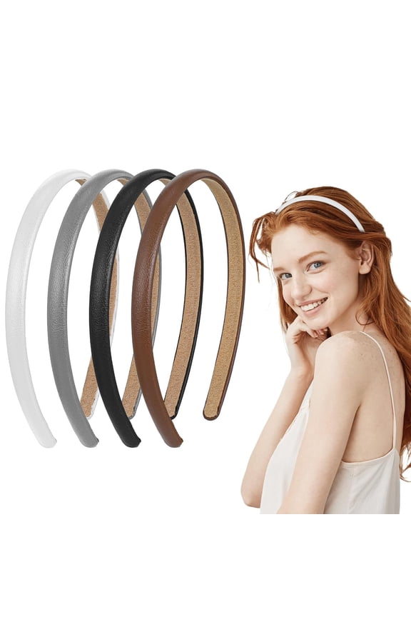 4PCS Thin Leather Headbands for Women Non-slip Skinny Headbands Trendy Comfortable Head Bands for All Hair Multicolored