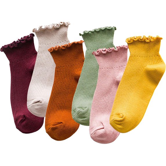 CoCoMangos 6 Pairs Cute Ruffle Socks for Women, Woman Color Frilly Ankle Socks, Cotton Lettuce edge Stockings for Girls Students