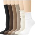 thumbnail image 1 of CoCoMangos 6 Pairs Ruffle Socks Soft Cute Frilly Turn-Cuff Long Casual Slouch Cotton Crew Socks for Women Gifts, 1 of 7