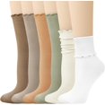thumbnail image 1 of CoCoMangos 6 Pairs Ruffle Socks Soft Cute Frilly Turn-Cuff Long Casual Slouch Cotton Crew Socks for Women Gifts, 1 of 7