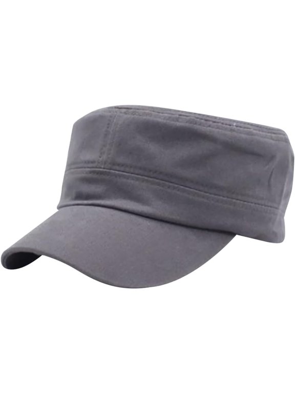 Adjustable Flat Top Cap Military Style Baseball Cap Plain Cadet Army Hat Vintage Basic Baseball Hat Gray