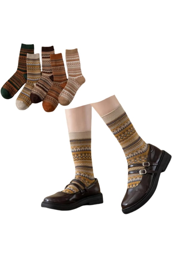 Argyle Socks Retro Diamond Crew Sock British Style Women Cotton Double-Needle Double-Layer High Ankle