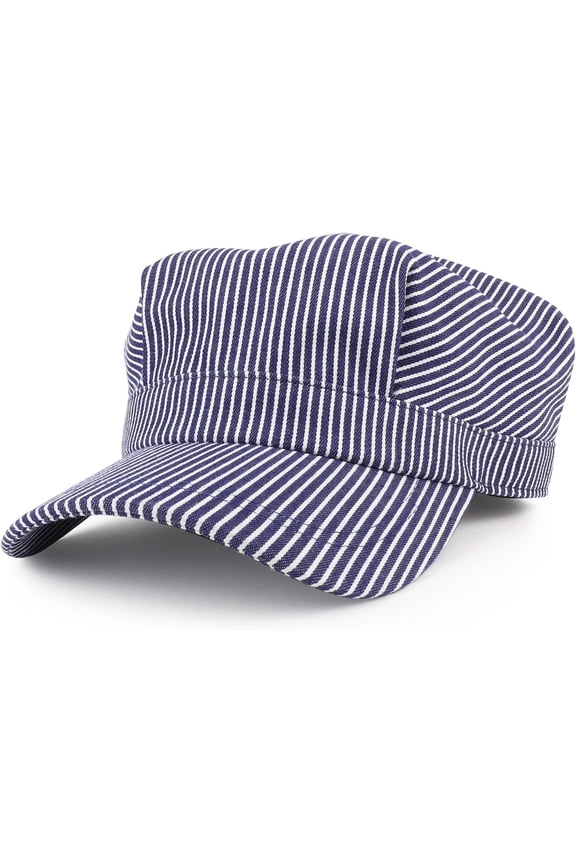 Armycrew Denim Blue Stripe Train Engineer Conductor Cap Fits Infant to Adult 3XL