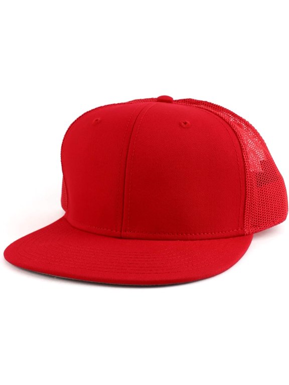 Armycrew Oversize XXL Blank Flatbill Mesh Snapback Cap - Red - 2XL