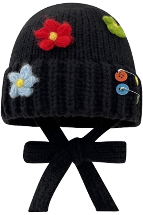 Beanies Women Knit Crochet Bucket Hat Cute Fuzzy Plush Knitted Hat Slouchy Wool Skull Cap Beanie Winter Warm Flower Hats