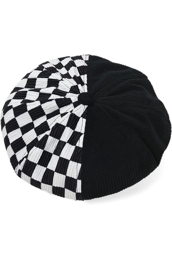 Beret for Women Fashion Japanese Check Stitching Octagonal Hats Autumn Thin Cute Cloud Newsboy Hat