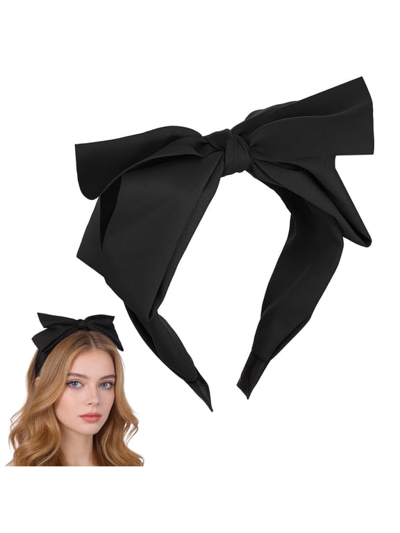 Black Bow Headband for Women, Cute Bowknot Headbands Soft Hair Hoop Band Elastic Hair Accessories for Women Washing Face Makeup Party Daily Wear(Black)