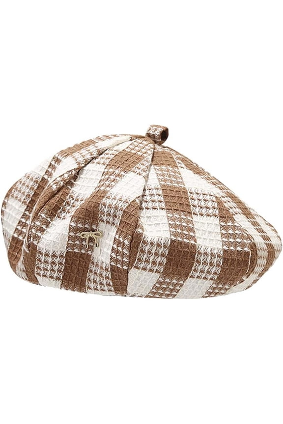 Black and White Plaid Beret Hats for Women Ladies Casual Stylish French Style Painter Hat Checked Pumpkin Beanie Cap