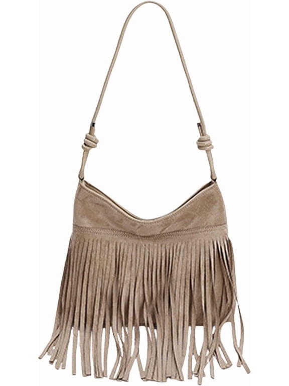 Boho Fringe Crossbody Bag for Women,Soft Faux Suede Tassel Purse with Adjustable Strap,Western Hippie Handbag