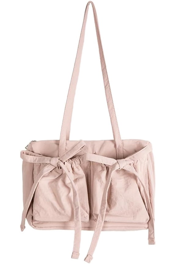 Bow Nylon Cute Shoulder Bag Y2K Bag Purse Bow Purse Aesthetic Tote Handbag Casual Hobo Purse with Zipper