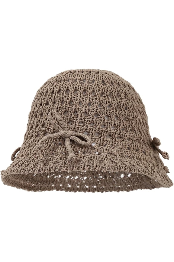 Bow Tie Sun Hat for Women Summer Crochet Wide Brim Bucket Hat Foldable Beach Hat Fashion Y2k Packable Knitted Cap