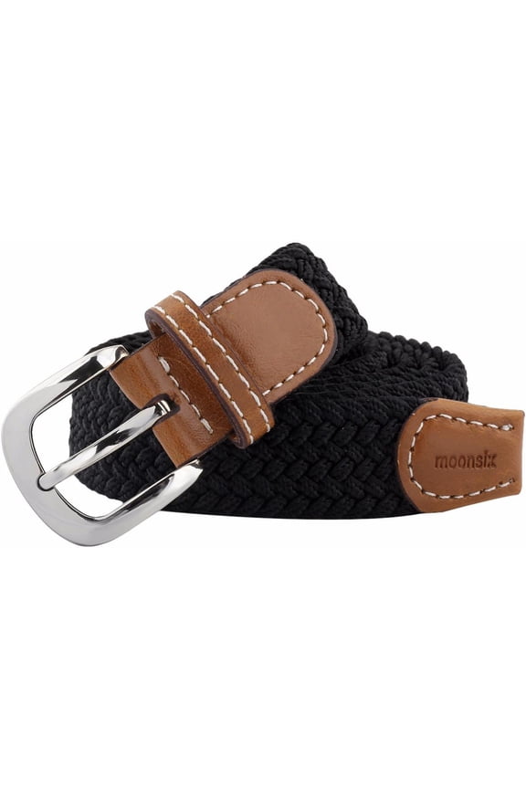 Braided Stretch Belts for Women,PU Leather Elastic Fabric Woven Webbing Belt
