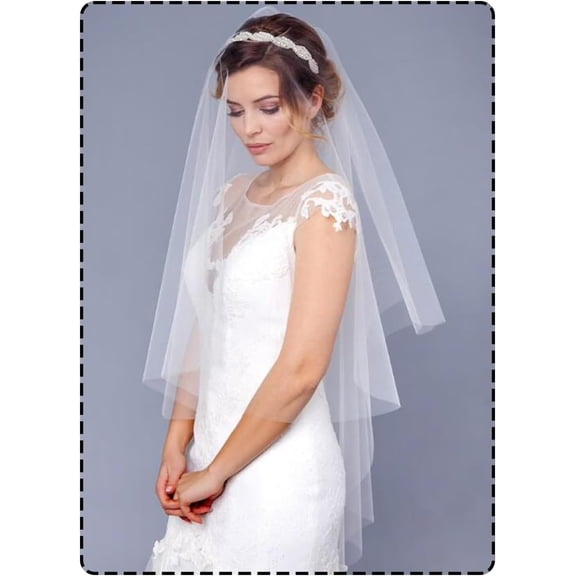 CoCoMangos Bride Wedding Veil White Waist Length Short 2 Tiers Bridal Tulle Hair Accessoies with Comb and Cut Edge