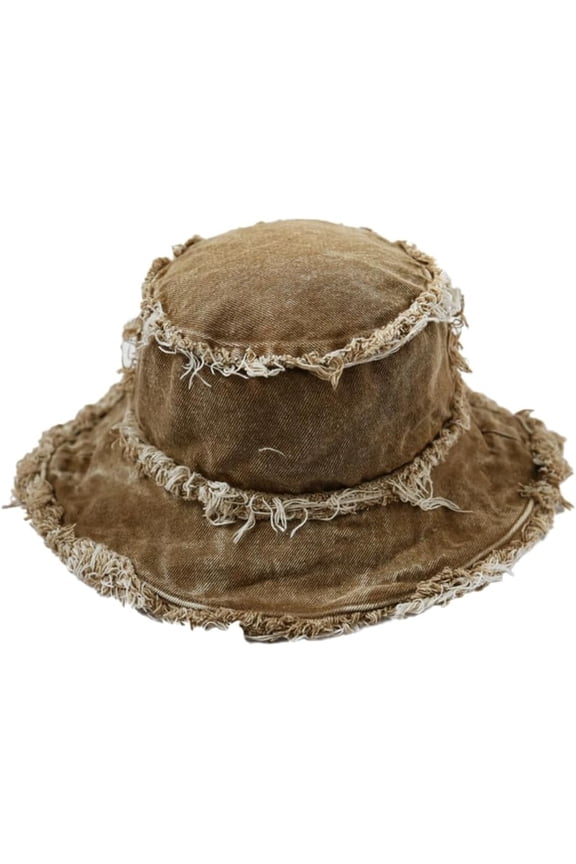 Bucket Hat Denim Fisherman Hat for Women Fringe Wide Brim Summer UV Protection Sun Hat Distressed Beach Hat