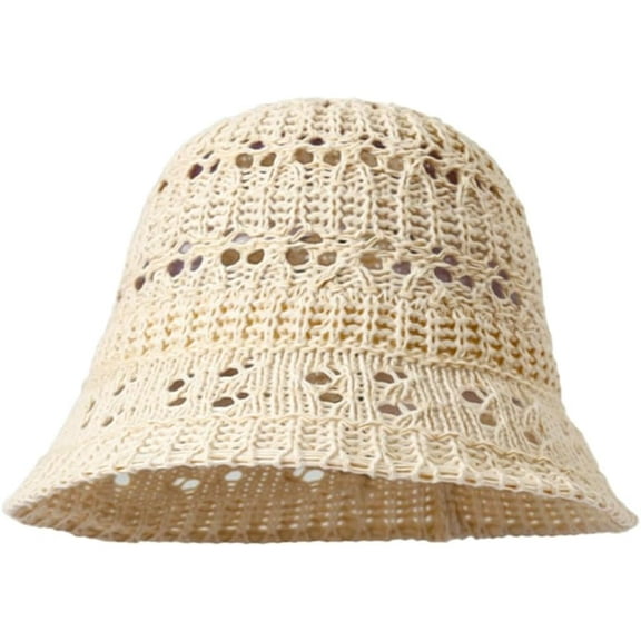 CoCoMangos Bucket Hat for Women Crochet Wide Brim Sun Protection Hat Cutout Foldable Packable Knitted Beach Hat