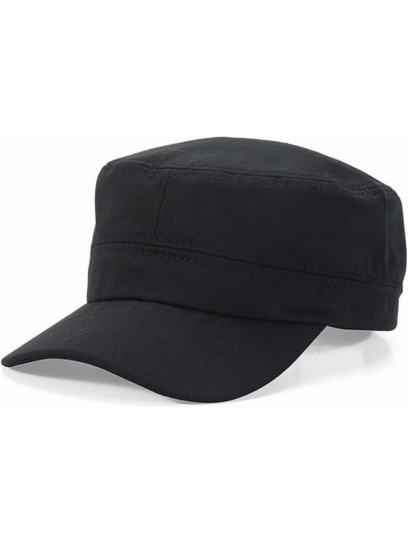 Cadet Army Cap Military Style Adjustable Flat Top Cap Unisex Basic Baseball Hat for Men Women