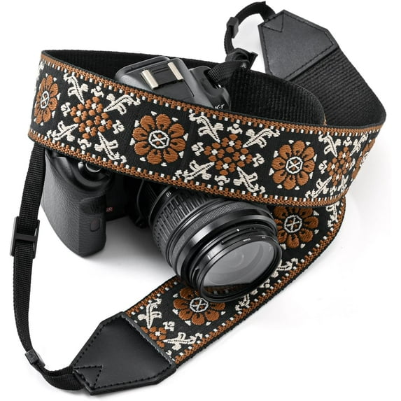 CoCoMangos Camera Strap for Photographers - 2" Vintage Embroidered Shoulder Neck & Crossbody Strap for All DSLR and SLR Camera