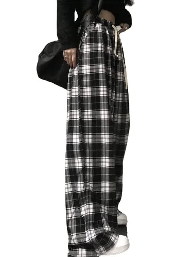 Casual Plaid Pants Y2K Goth Alt Baggy Pants Fairy Grunge Alternative Clothing Drawstring Fairycore Streetwear