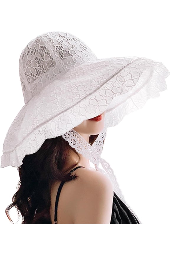 Chic Lace Floppy Sun Hats Women Wide Brim Sun Protection Cocktail Tea Party Wedding Church Beach Cloche Bowler Hats