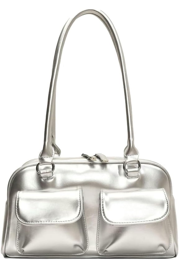 Chic Shoulder Bag for Women Glossy PU Leather Purses Fashion Small Tote Handbag Y2k Top Handle Satchel