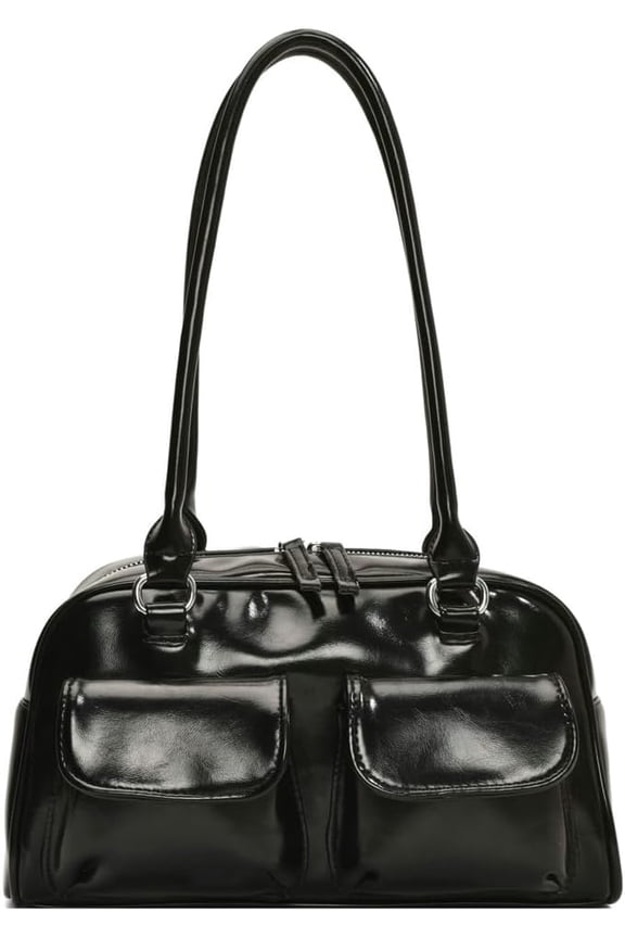 Chic Shoulder Bag for Women Glossy PU Leather Purses Fashion Small Tote Handbag Y2k Top Handle Satchel