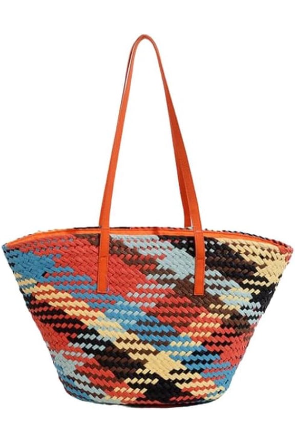 Color Straw Tote Bags for Women Woven Beach Bags for Women Handmade Shoulder Bag Hobo Bag Travel Bag Shopping Bag