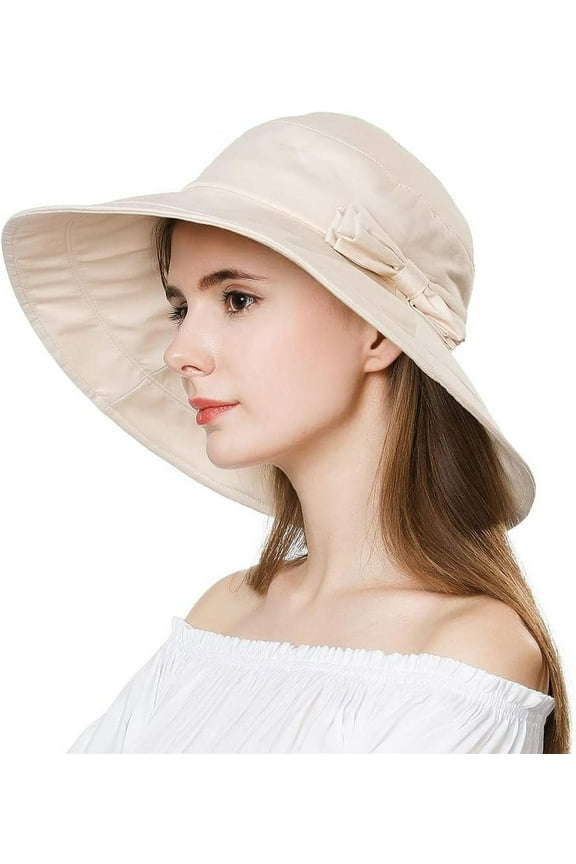 Comhats Packable Summer Cotton Sun Hat Bucket for Women UV Protection Wide Brim Beach Gardening Travel 54-64CM
