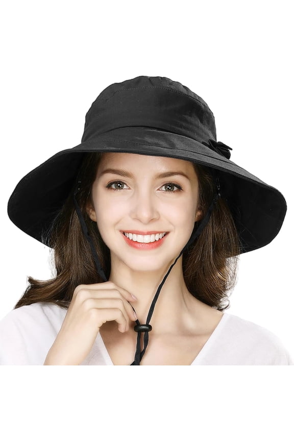 Comhats Packable Summer Cotton Sun Hat Bucket for Women UV Protection Wide Brim Beach Gardening Travel 54-64CM