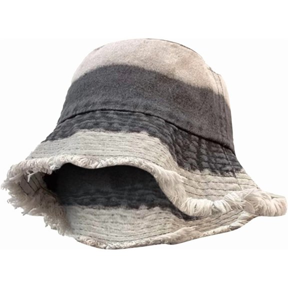 CoCoMangos Cotton Denim Frayed Bucket Hats for Women Patchwork Distressed Washed Floppy Jean Fisherman Wide Brim Boonie Caps