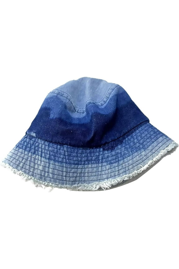 Cotton Denim Frayed Bucket Hats for Women Patchwork Distressed Washed Floppy Jean Fisherman Wide Brim Boonie Caps