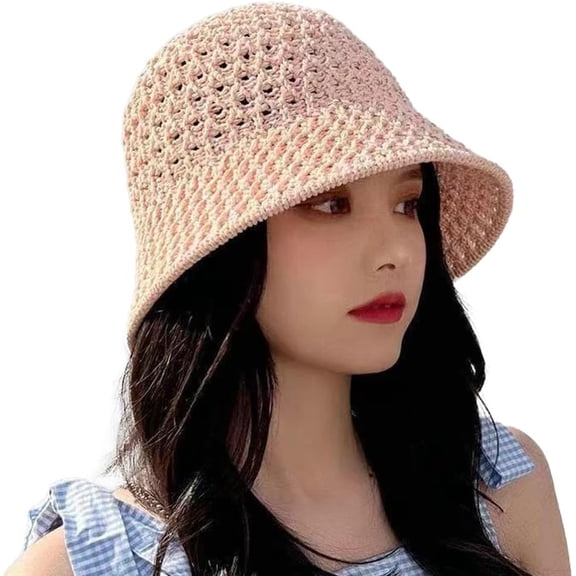 CoCoMangos Crochet Slouchy Bucket Hat Handmade Knit Floral Summer Sun Cap Stretchy Breathable Hollow Out Hats for Women Beach