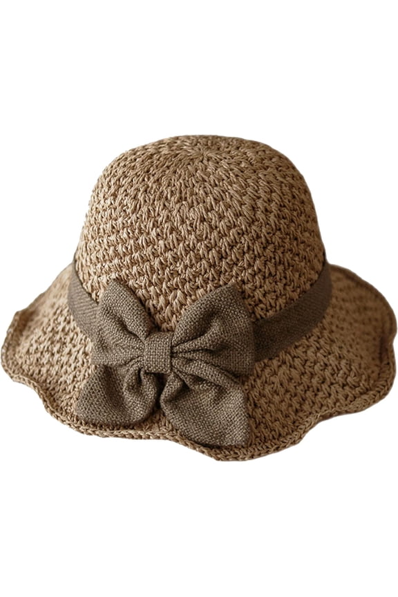 Crochet Sun Hat for Women Narrow Floppy Brim Straw Beach Hats Bowknot Travel Bowler Hat Spring Summer