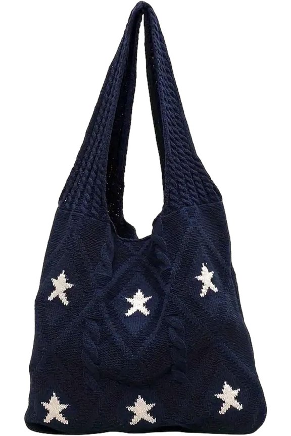 Crochet Tote Bag Y2k Aesthetic Accessories Grunge Hobo Bag Knit Star Bags Beach Purse Shoulder Handbags for Women