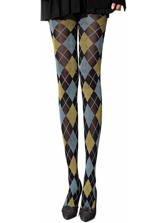 Cute Argyle Plaid Sheer Tights for Women Classic High Waisted Preppy Mesh Stockings Pantyhose