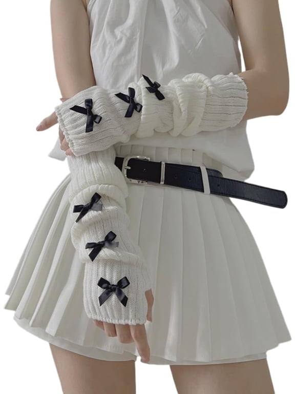 Cute Gothic Y2K Arm Warmers for Women Kawaii Knitted Arm Sleeve Fashion Fingerless Sleeve