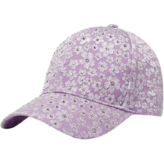 CoCoMangos Daisy Baseball Cap for Women Bling Rhinestone Sun Hats Fashion Flower Y2k Trucker Hat Vintage Adjustable Low-Profile Dad Hat