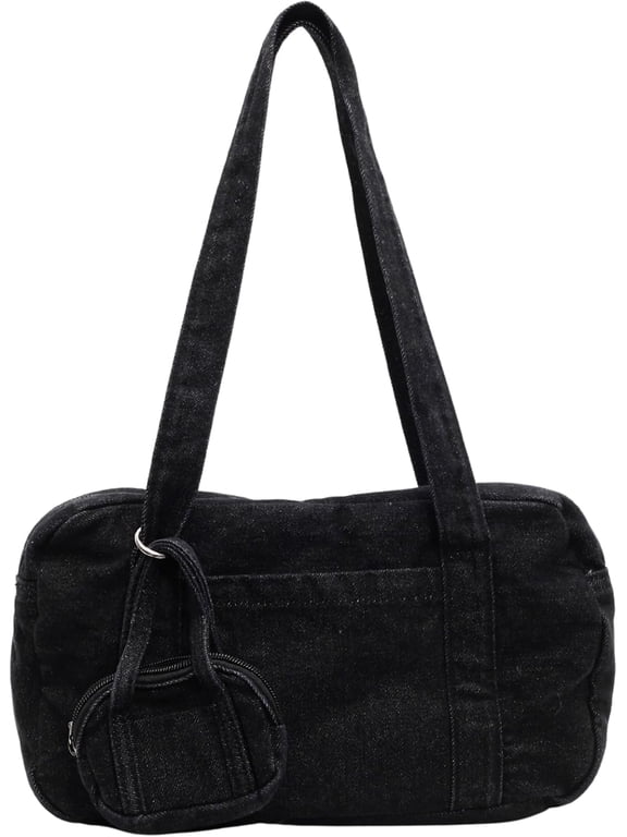 Denim Bowler Bag for Women,Top Handle Purse,Dome Structured Crossbody Bag with Small Purse,Casual Vintage Style Shoulder Bag