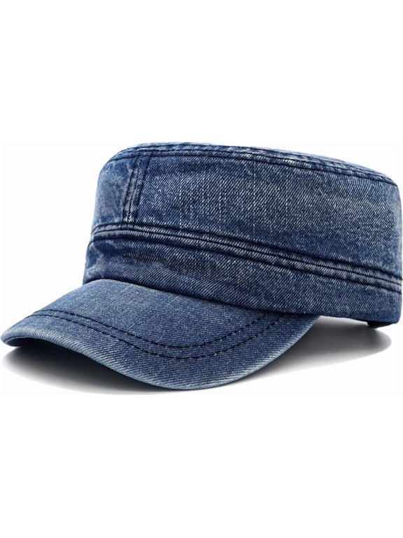 Denim Cadet Army Cap Washed Military Corps Hat Flat Top Cap for Women Men