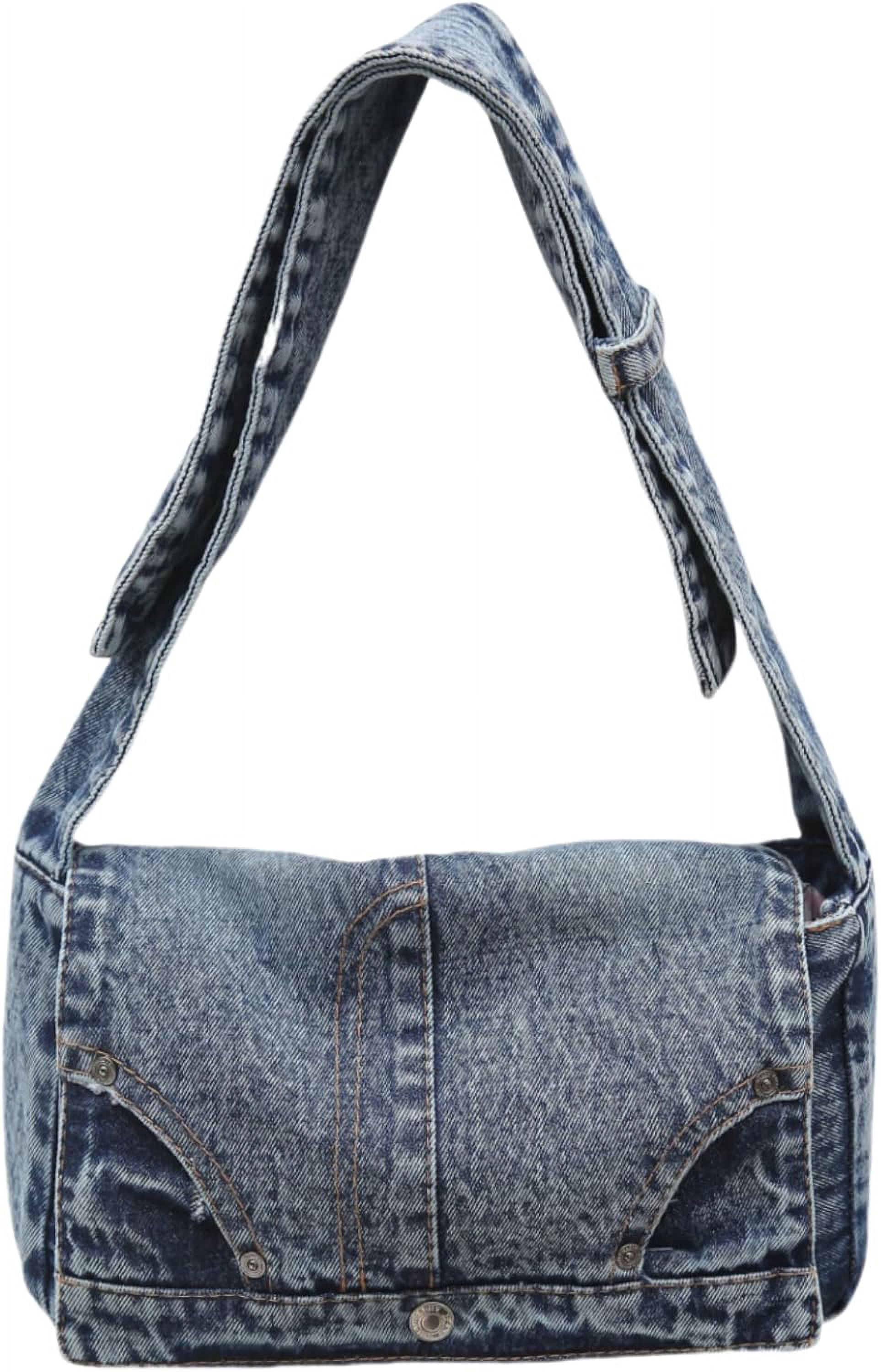CoCoMangos Denim Shoulder Bag for Women Satchels Large Crossbody Handbag Jean Casual Tote Purse