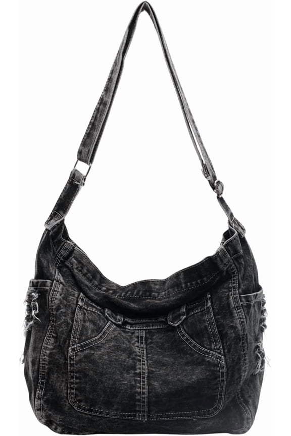 Denim Tote Bag for Women, Large Capacity Crossbody Shoulder Bag with Multiple Pockets, Casual Y2k Preppy Canvas Hobo Purse