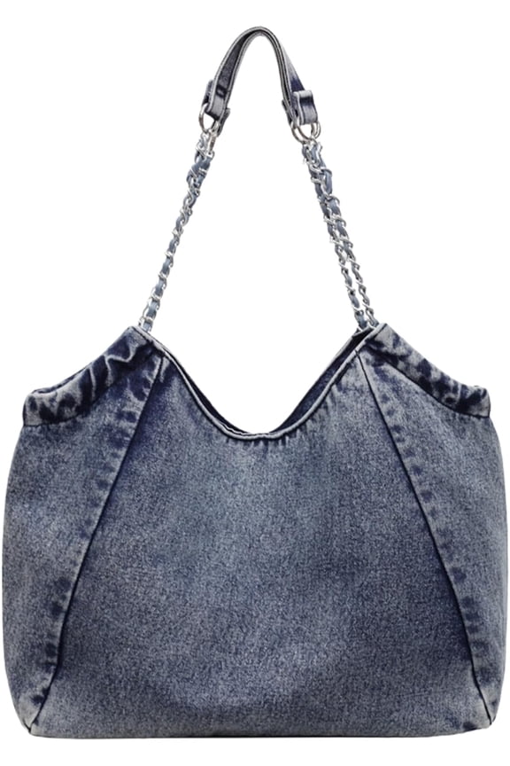 Denim Tote Bag for Women, Large Denim Shoulder Purse with Magnetic Snap Closure, Casual Hobo Handbag for Everyday Use