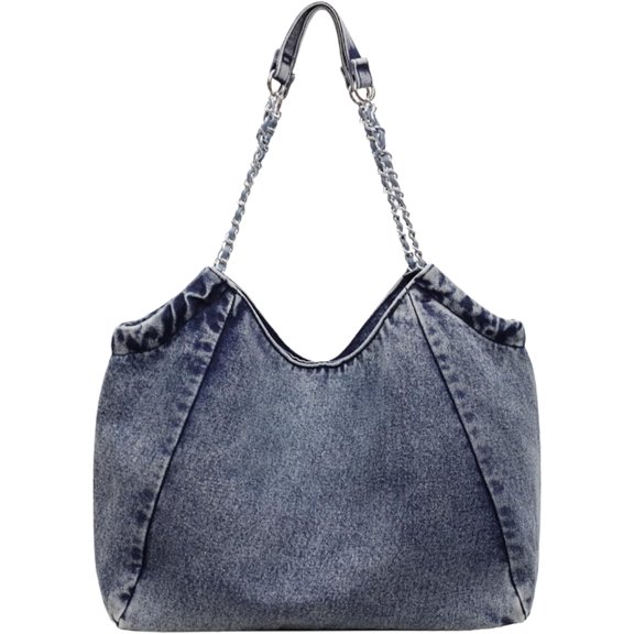 CoCoMangos Denim Tote Bag for Women, Large Denim Shoulder Purse with Magnetic Snap Closure, Casual Hobo Handbag for Everyday Use