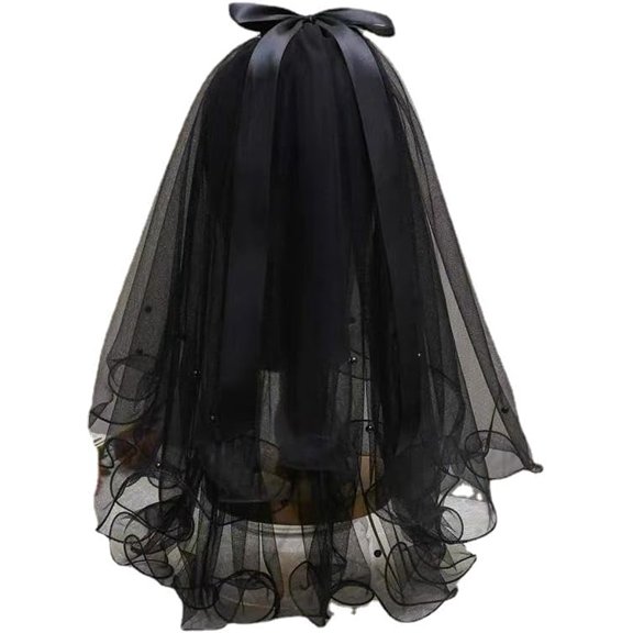 CoCoMangos Elegant Pearl-Trimmed Multi-Layer Short Bridal Veil, Wedding Headpiece with Bow Design, Tulle Wedding Accessories