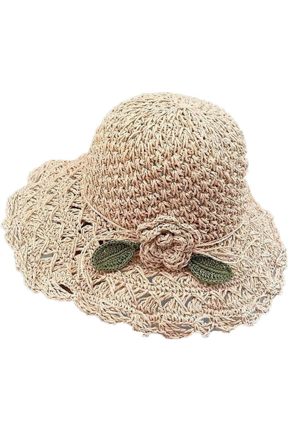 Elegant Straw Sun Hats for Women Summer Handmade Crochet Bucket Hats Vintage Ruffle Bowknot Woven Floppy Beach Hats