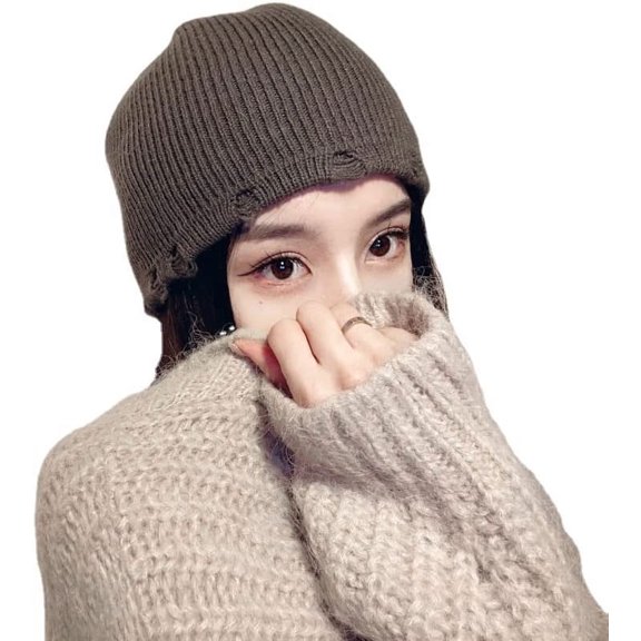 CoCoMangos Fairy Grunge Beanie Y2K Hole Crochet Hat Punk Knitted Cap Hats Winter Warm Goth Alt Headwear Accessories