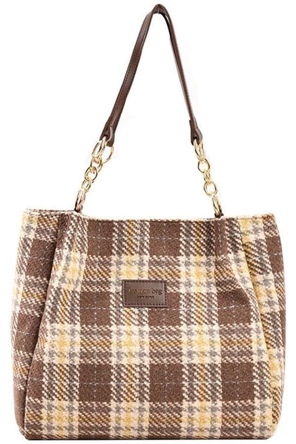 Fashion Shoulder Hobo Bags for Women Wool Tweed Tote Bags Plaid Pattern Bowknot Handbags and Purses Large Capacity