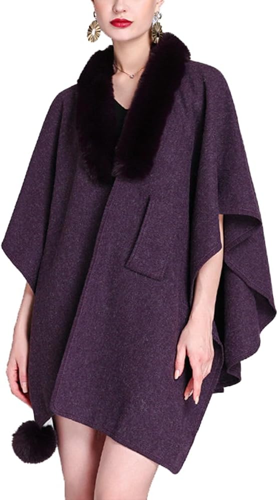 YJKIS Women Faux Fur Shawl Wrap Poncho Fur Collar Cuffs Cape