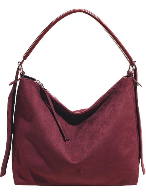 Faux Suede Handbag for Women, Soft Leather Hobo Purse with Crossbody Adjustable Strap, Vintage Slouchy Tote Bag for Everyday
